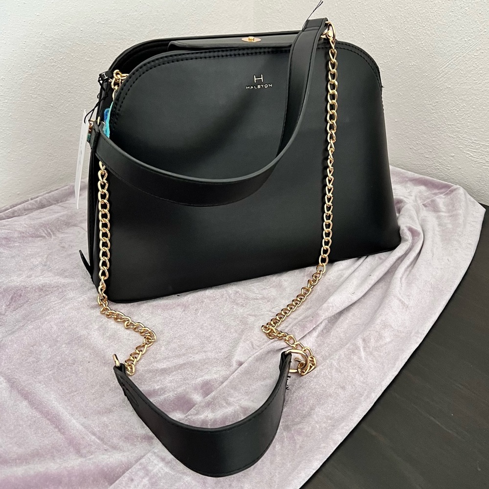 NWT Halston Black Vegan leather crossbody handbag